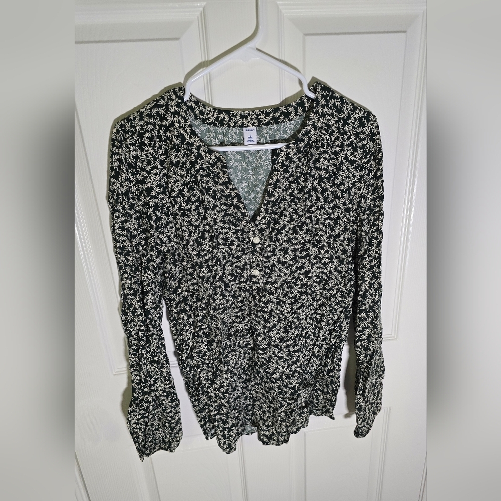 Old Navy Womens Green Floral Long Sleeve Blouse Small Tall